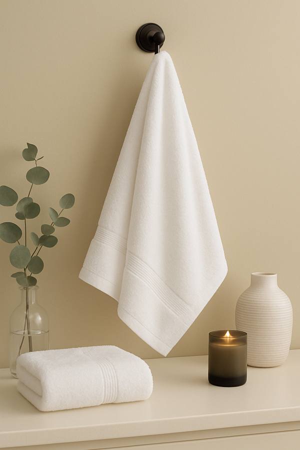 2-Piece Premium Hand Towel – Pure White Ribbed Border