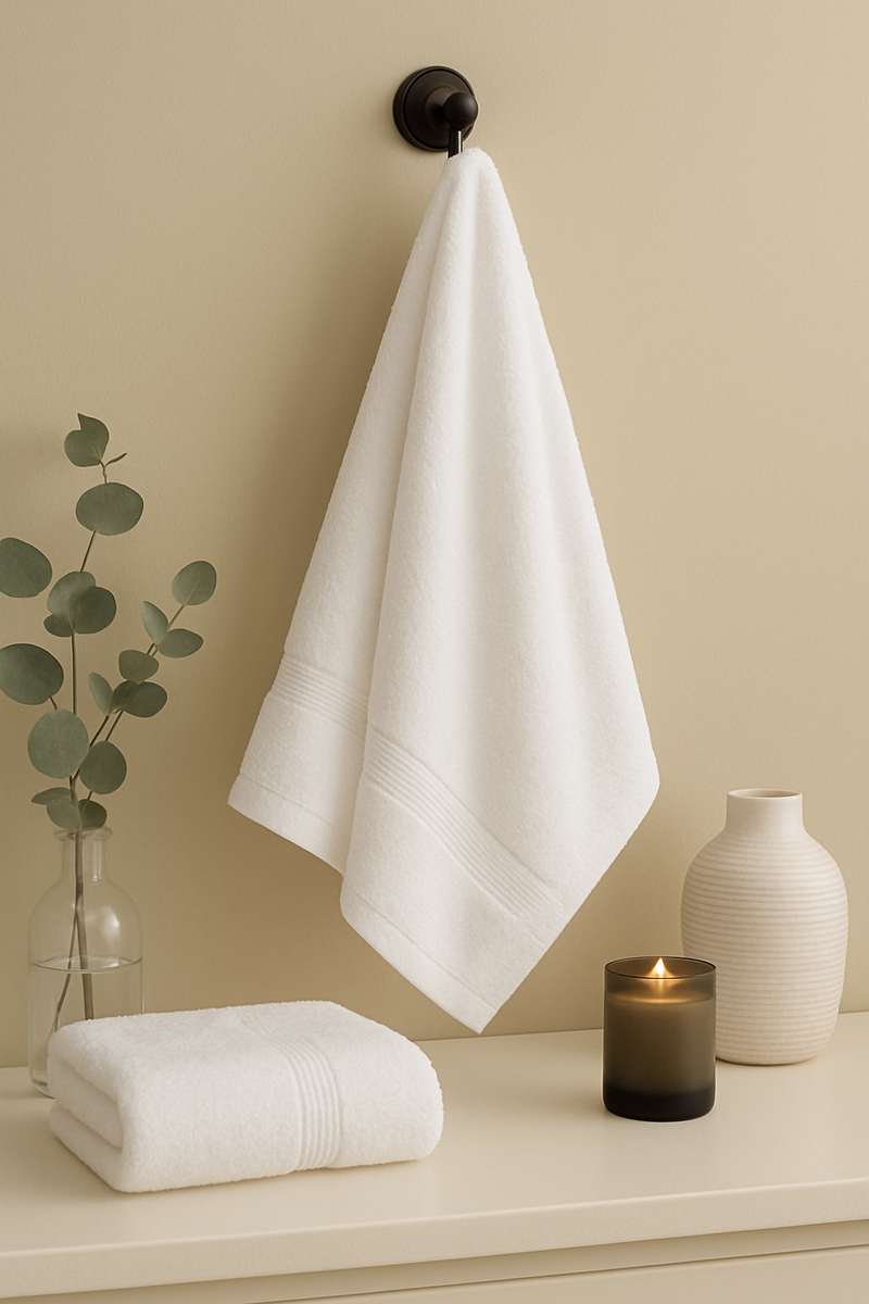 2-Piece Premium Hand Towel – Pure White Ribbed Border
