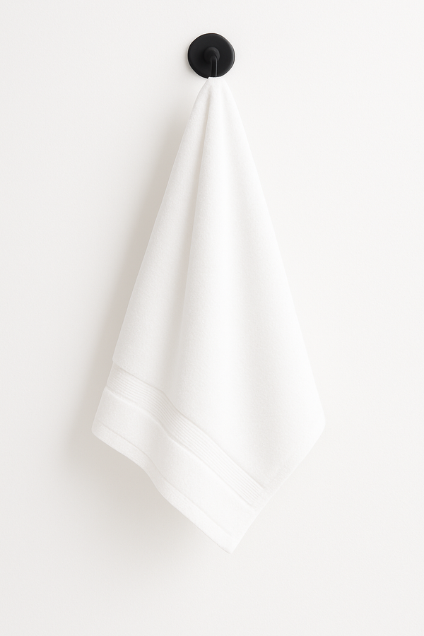 2-Piece Premium Hand Towel – Pure White Ribbed Border