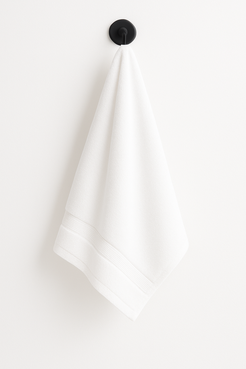 2-Piece Premium Hand Towel – Pure White Ribbed Border