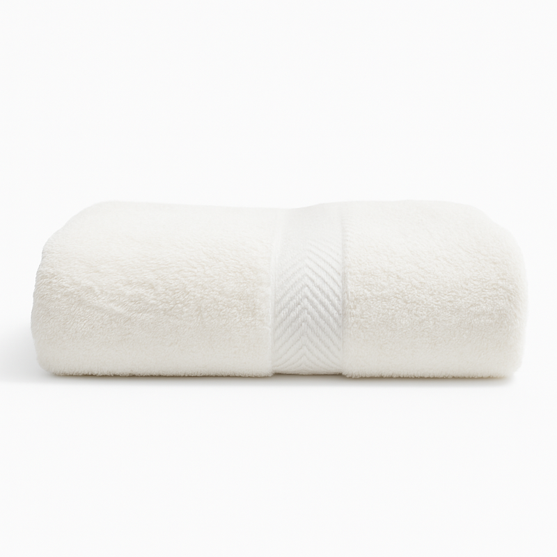 2-Piece Premium Hand Towel – Pure White Ribbed Border
