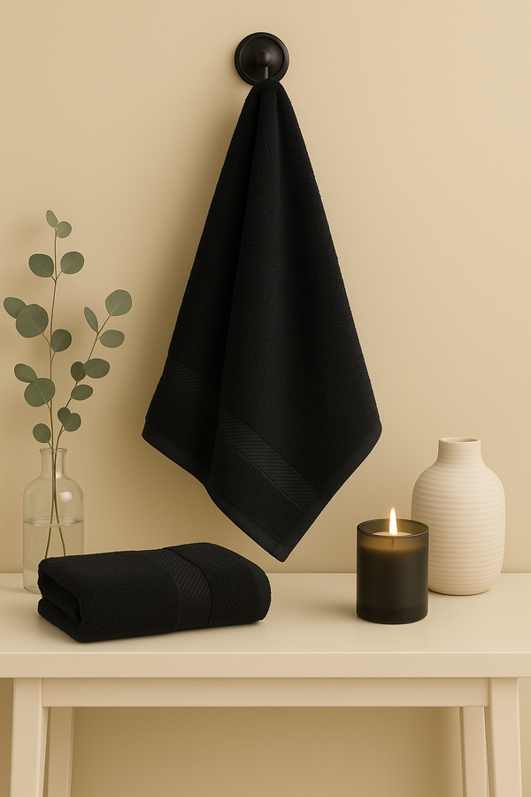 2-Piece Premium Hand Towel – Black Textured Chevron