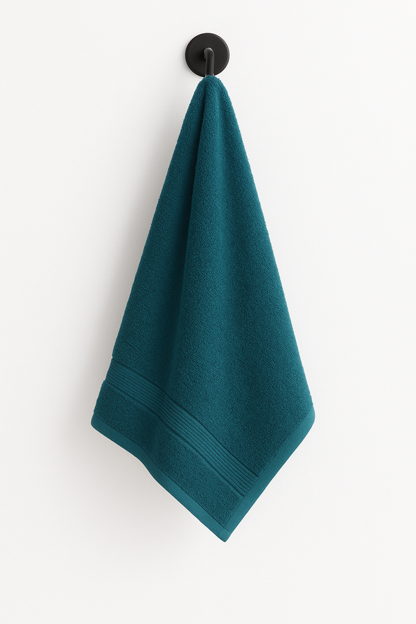 2-Piece Premium Hand Towel – Teal Ribbed Border