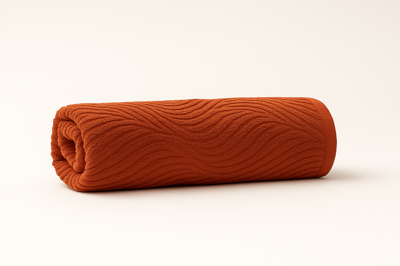 Premium Bath Towel – Rust Wavy Texture