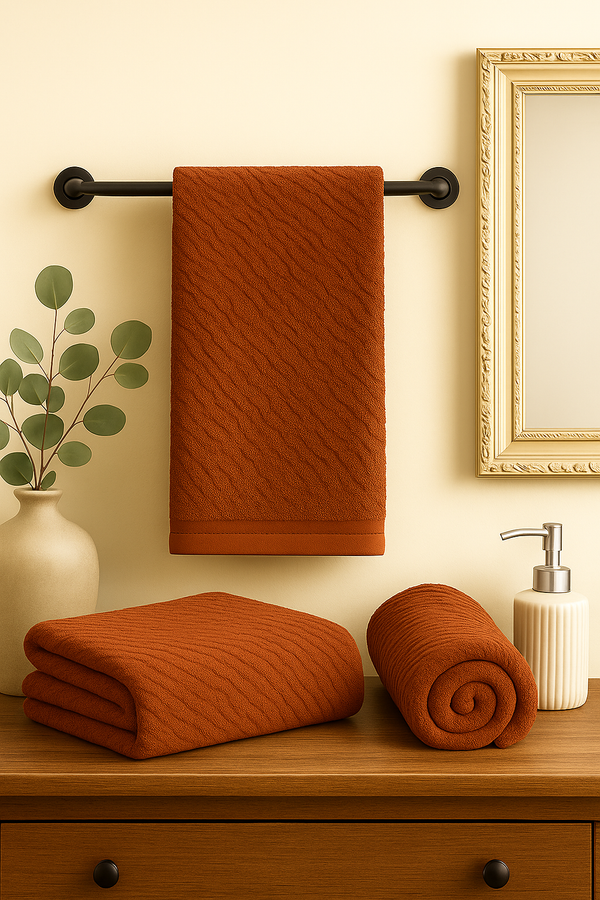 Premium Bath Towel – Rust Wavy Texture