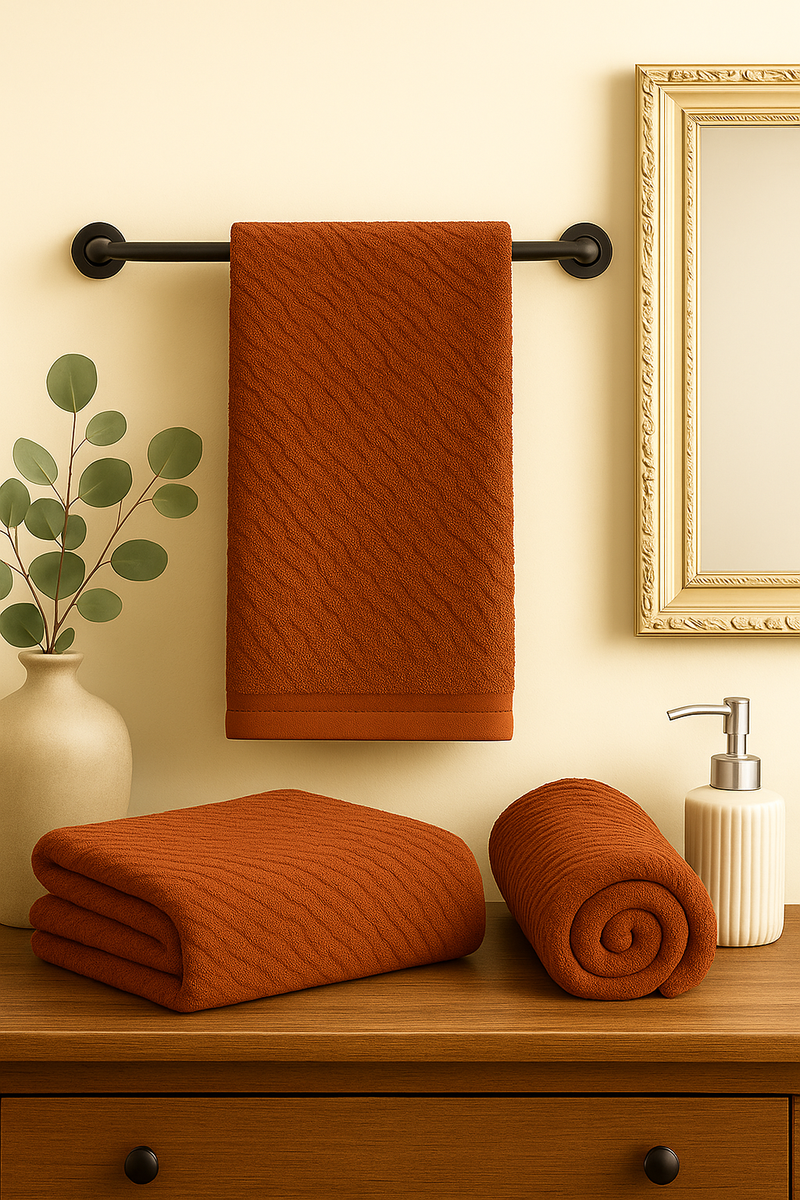 Premium Bath Towel – Rust Wavy Texture