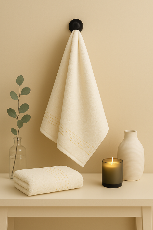 2-Piece Premium Hand Towel Off-White Stitched Lines