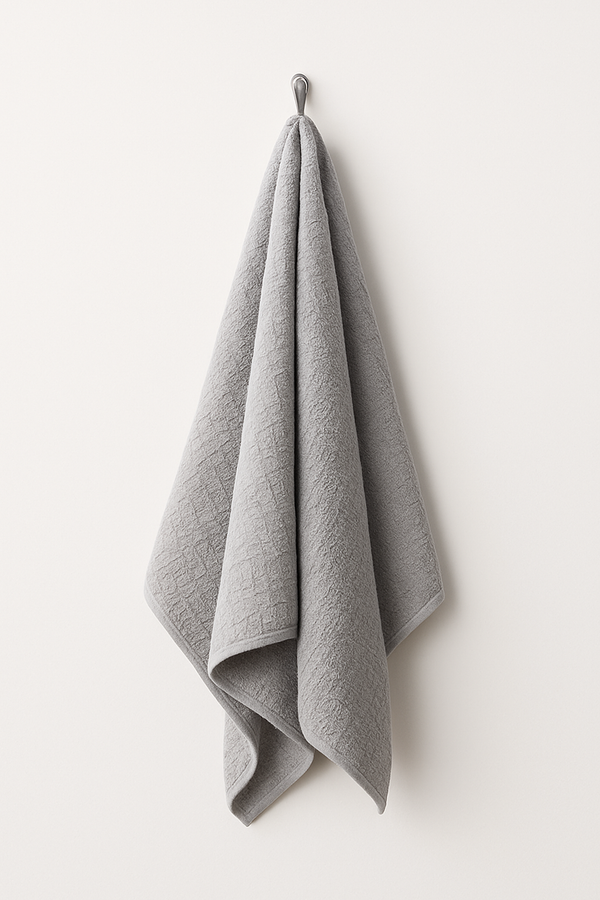 Premium Bath Towel – Grey Waffle Texture
