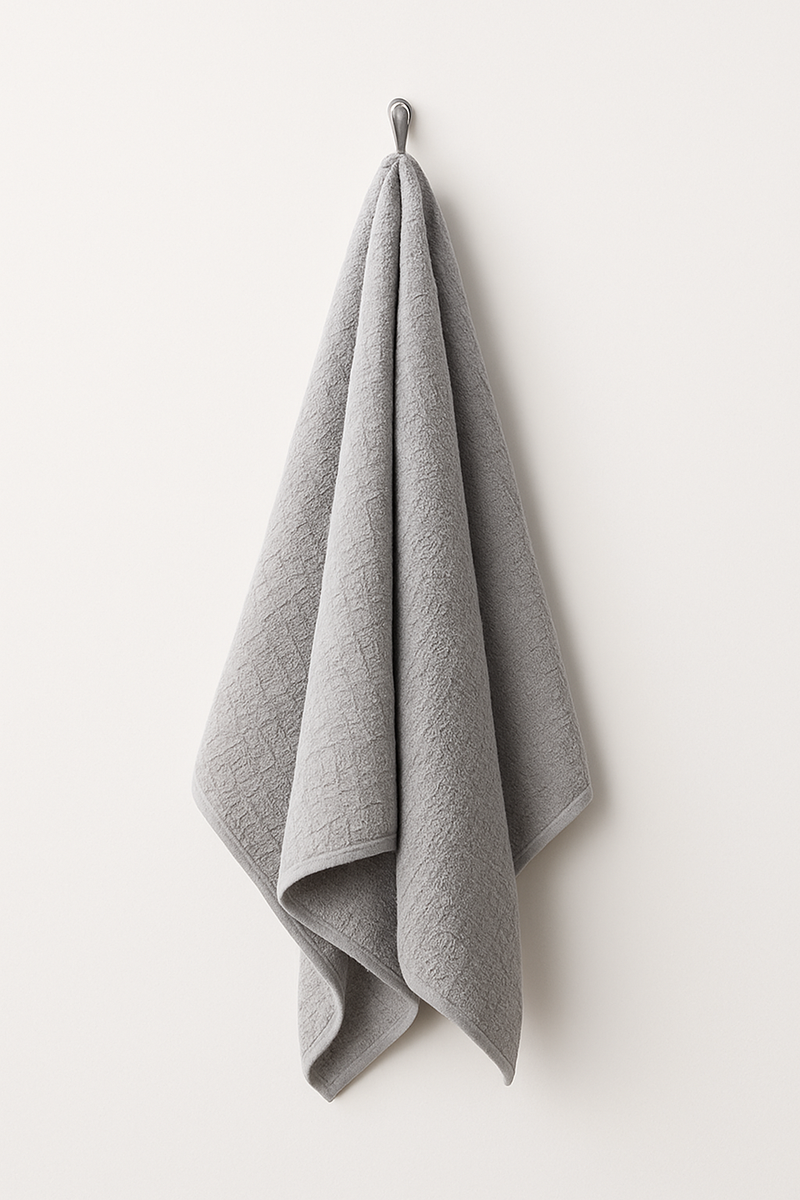 Premium Bath Towel – Grey Waffle Texture