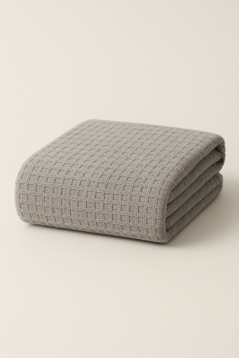 Premium Bath Towel – Grey Waffle Texture