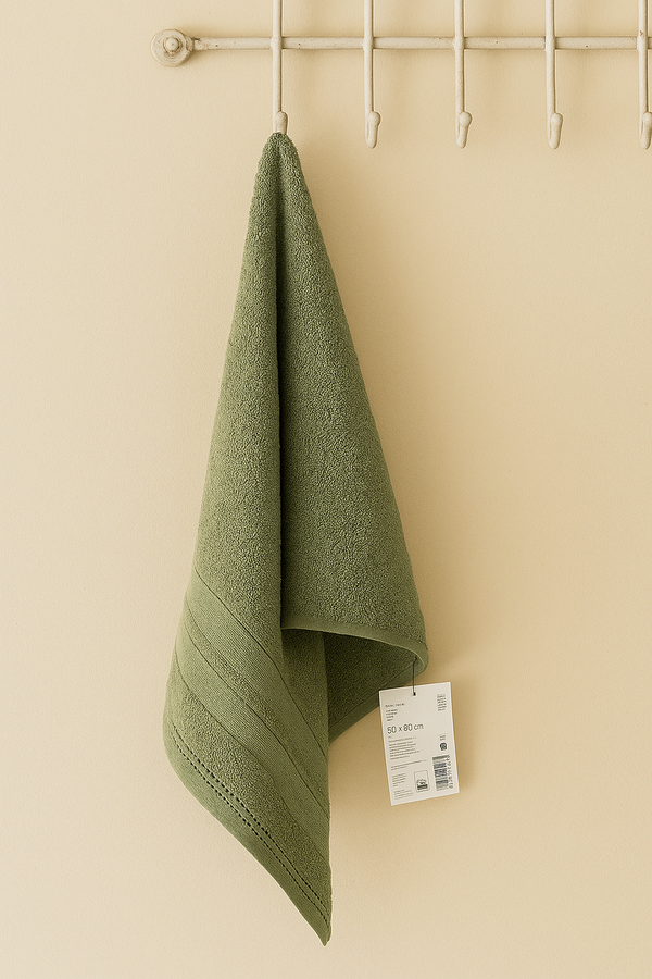 2-Piece Premium Hand Towel – Sage Green Dotted Border