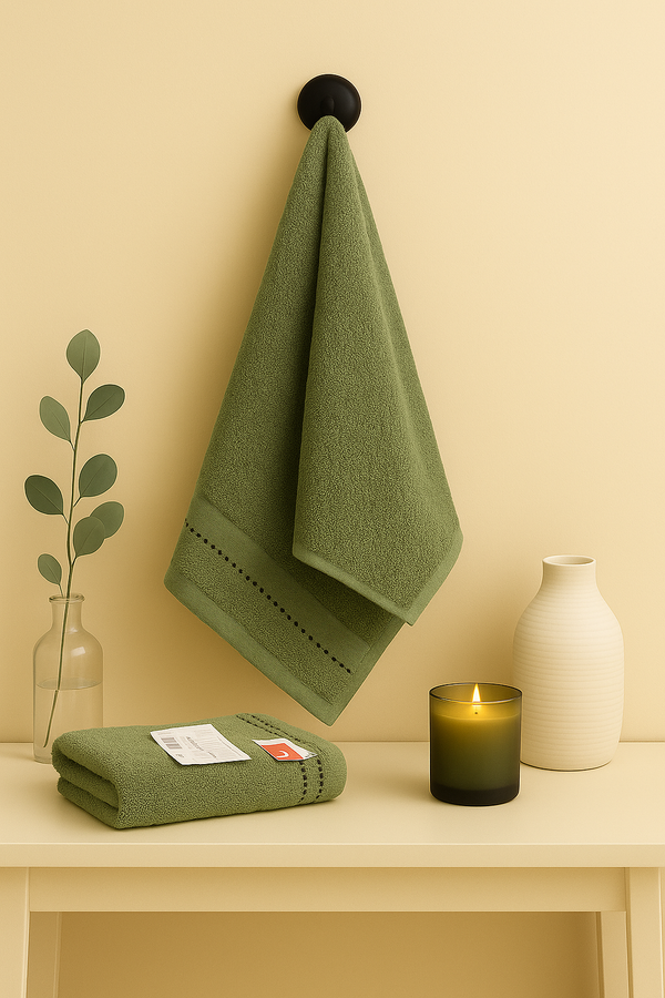 2-Piece Premium Hand Towel – Sage Green Dotted Border