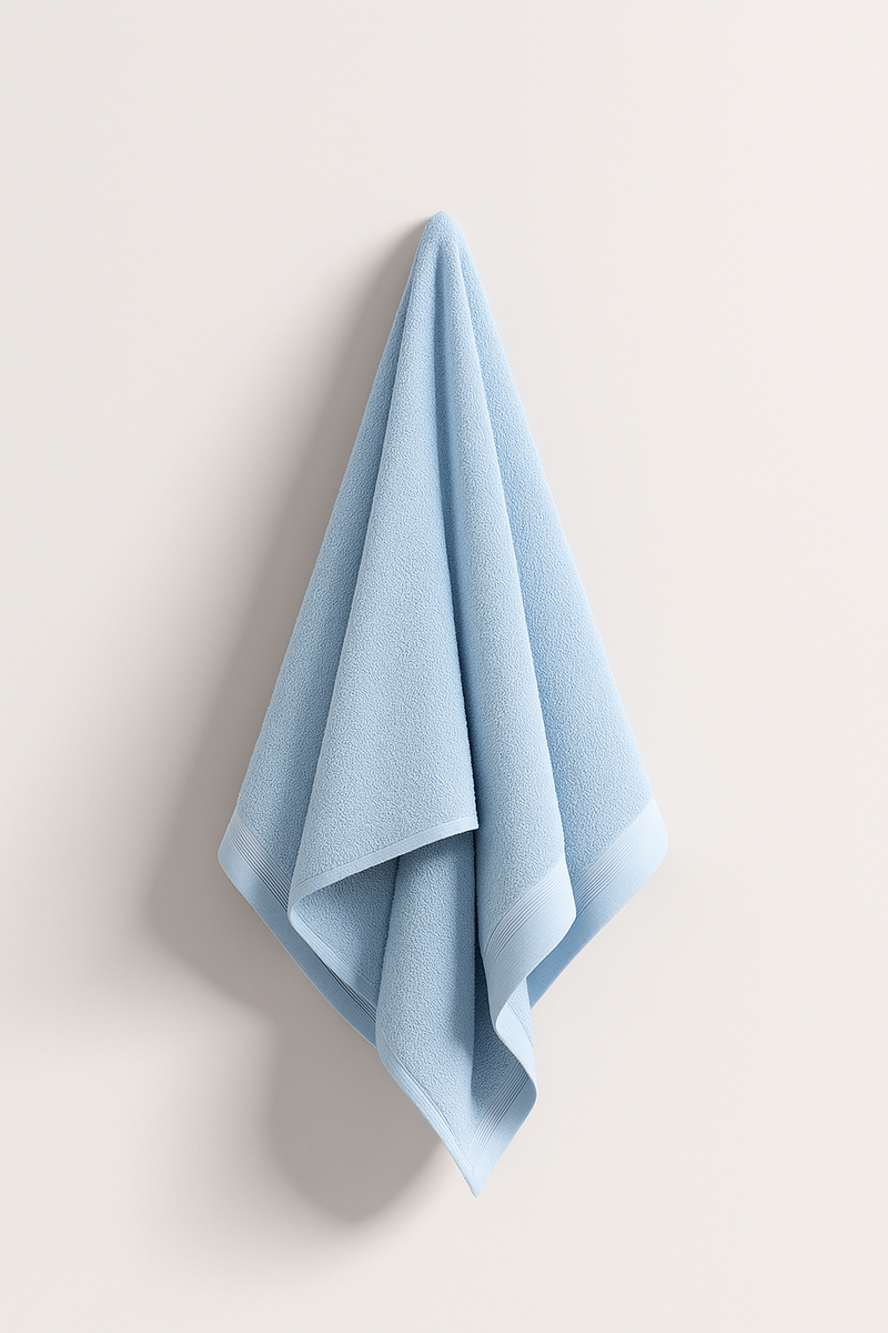 2-Piece Premium Hand Towel – Sky Blue Ribbed Border
