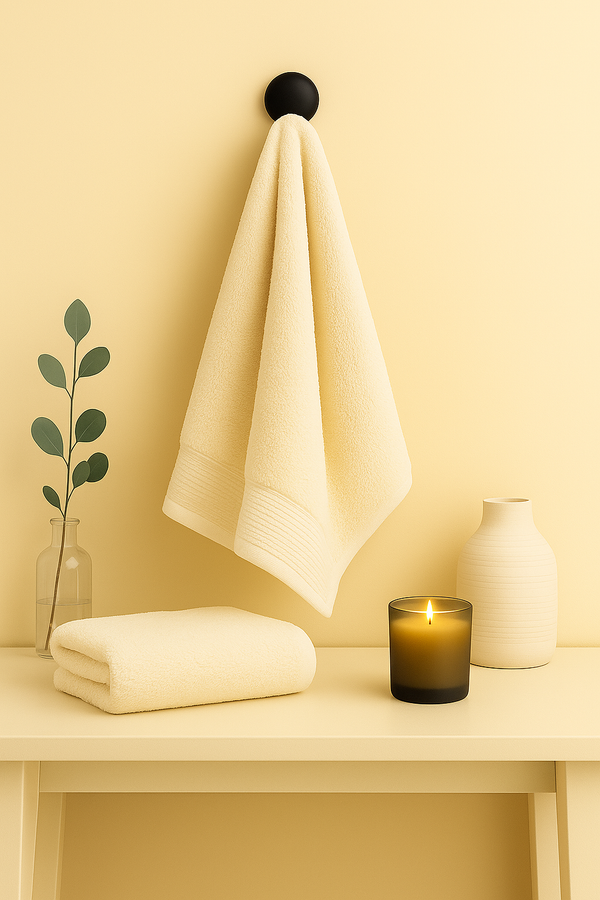 2-Piece Premium Hand Towel – Ivory White Ribbed Border