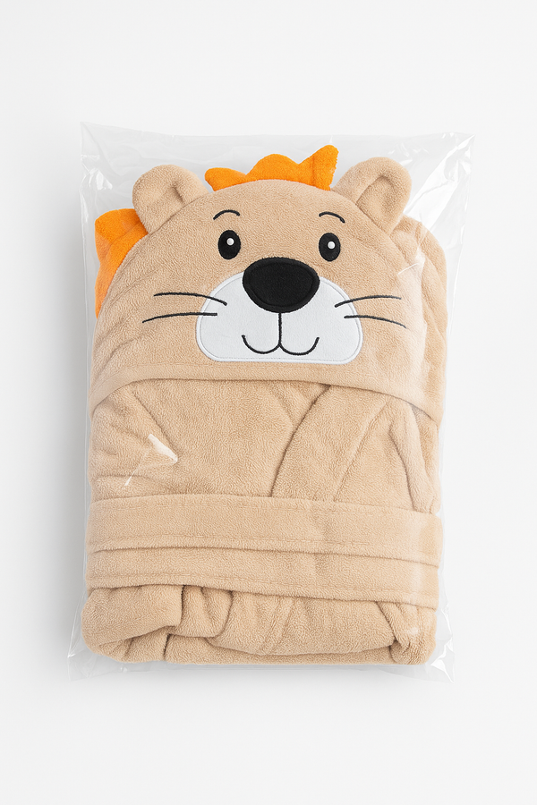 Luxury Kids Bathrobe – Camel Brown Lion Design (Age 8–10)