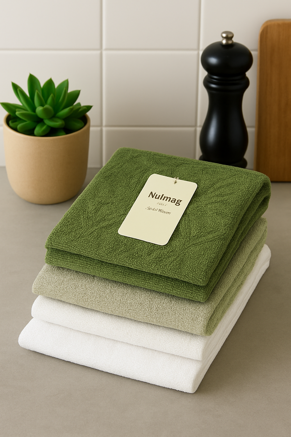 3-Piece Kitchen Towel Set – Olive Green, Sage Green & Classic White
