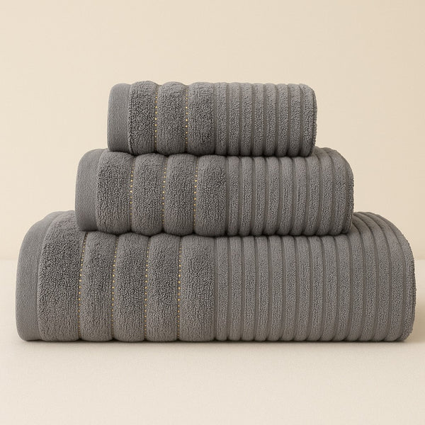 Plush Grey Gold 3-Piece Towel Set