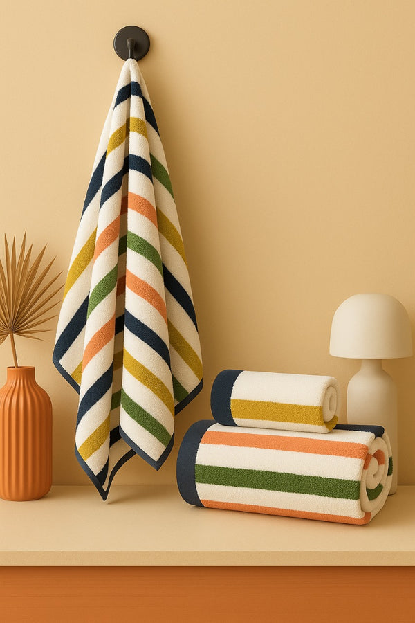 Plush Multi-Color Striped 2-Piece Towel Set