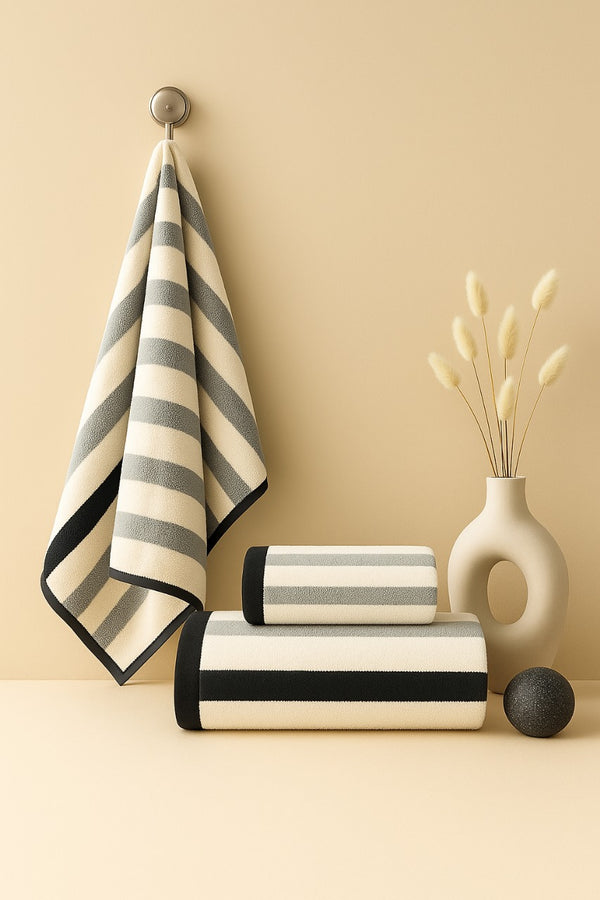 Plush Multi-Grey Striped 2-Piece Towel Set