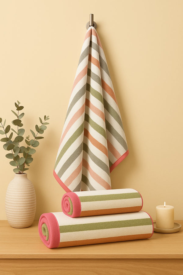 Plush Multi-Pink Striped 2-Piece Towel Set